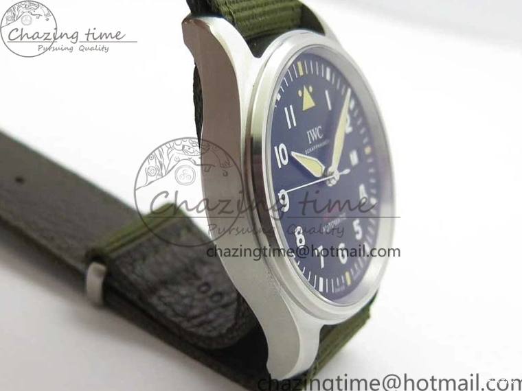 MIROTIME 0207 Fashionable Pilot IW326801 SS MK 1:1 Best Edition Black Dial on Green Nylon Strap MIYOTA 7122
